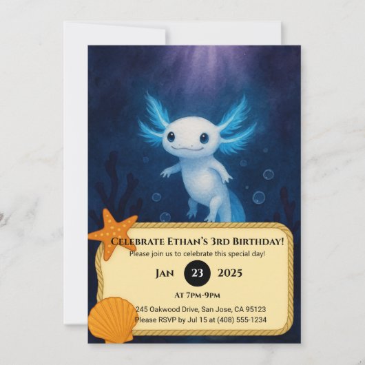 Ocean Spirit Axolotl Birthday Einladung (Vorderseite)
