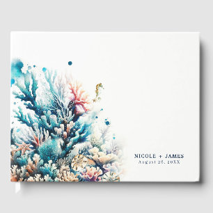 Ocean Splash Sea Coral Watercolor Beach Hochzeit Gästebuch
