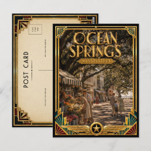 Ocean Springs Mississippi Vintage Art Deco Golden  Postkarte