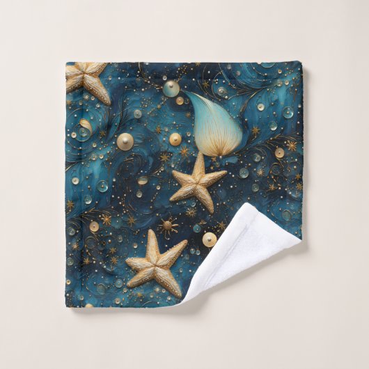 Ocean Starfish Muster Badezimmer Handtuch Set (Waschlappen)