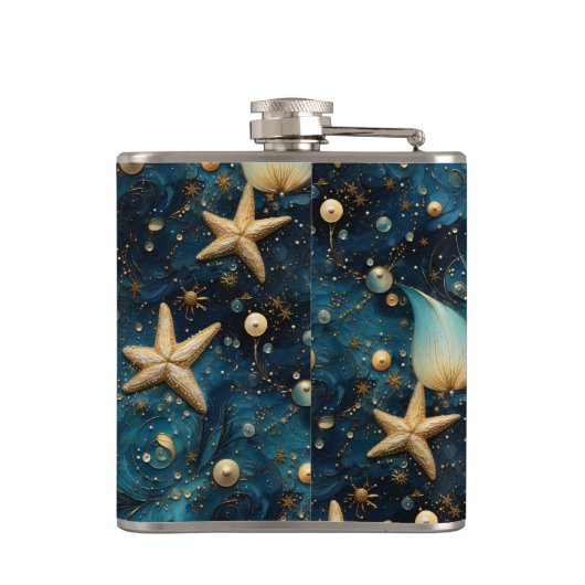 Ocean Starfish Muster Vinyl Wrapped Flask Flachmann (Rückseite)