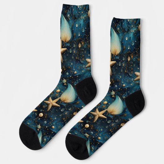 Ocean Starfish Pattern Crew Socken (Linkes Detail)