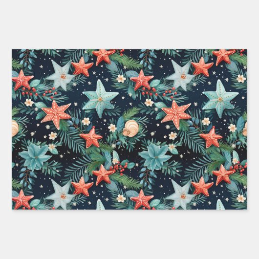 Ocean Starfish Weihnachtsmuster Geschenkpapier Set (Vorderseite)