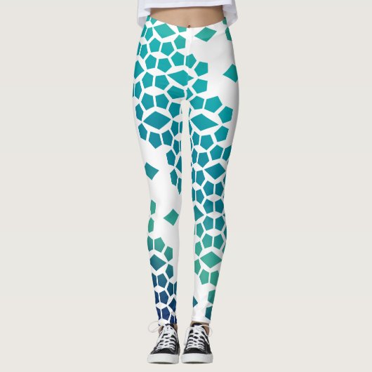 Ocean Storm Blue Diamond und Honeycomb Muster Leggings (Vorderseite)
