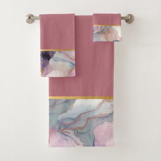 OCEAN STORM MARBLE DUSTY PINK BADEZIMMER TOWEL SET (Insitu)