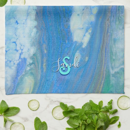 Ocean Stream Acrylic Fluid Art Geschirrtuch (Gefaltet)