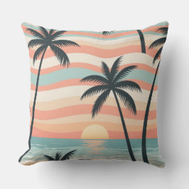 Ocean Stripes & Palms – Tropical Calm Throw Pillow Kissen