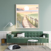 Ocean Stroll | Yellow Sunset Watercolor Poster