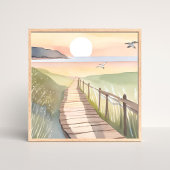 Ocean Stroll | Yellow Sunset Watercolor Poster