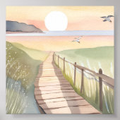 Ocean Stroll | Yellow Sunset Watercolor Poster (Vorne)