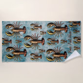 Ocean Summer Beach Waves Vintages Muster Hummer Strandtuch (Vorderseite)