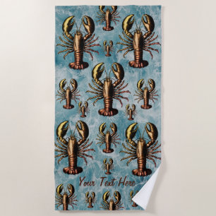 Ocean Summer Beach Waves Vintages Muster Hummer Strandtuch