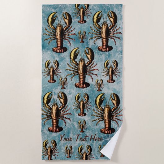 Ocean Summer Beach Waves Vintages Muster Hummer Strandtuch (Vorderseite)