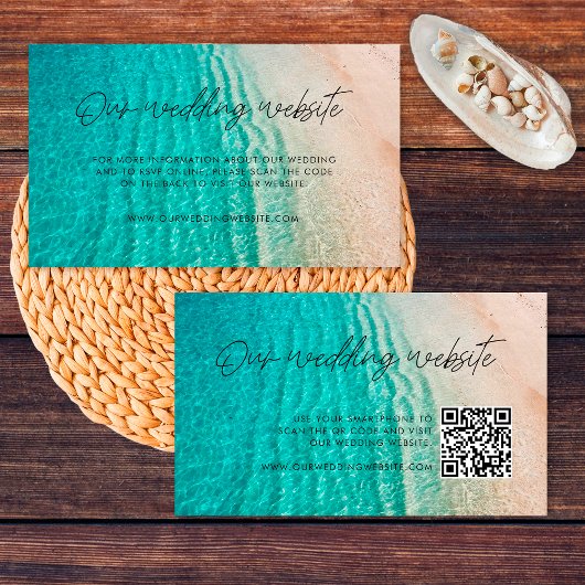 Ocean Summer Beach Wedding Website UAWG Qr Code Begleitkarte
