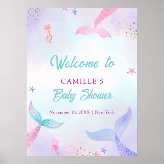 Ocean Summer Mermaid Schwanz Baby Dusche Willkomme Poster (Vorne)