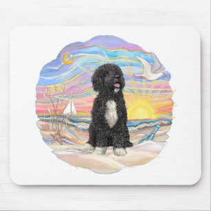 Ocean Sunrise-Portugiesischer Wasserhund (bw5) Mousepad