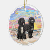 Ocean Sunrise - zwei portugiesische Wasserhunde Keramik Ornament (Links)