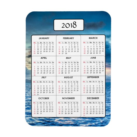 Ocean Sunset 2018 Calendar Magnet (Vertikal)