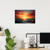 Ocean Sunset (Acrylfarbeffekt) Ai Poster (Heimbüro)
