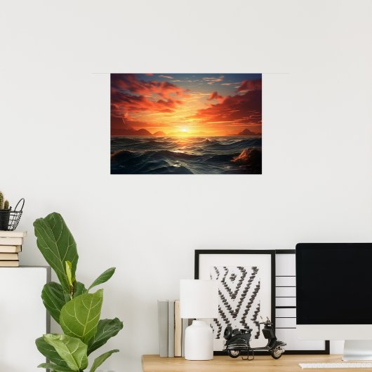 Ocean Sunset (Acrylfarbeffekt) Ai Poster (Heimbüro)