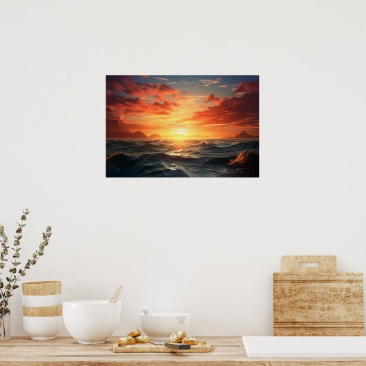 Ocean Sunset (Acrylfarbeffekt) Ai Poster (Küche)