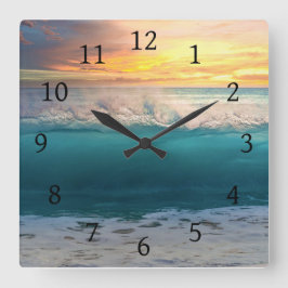 Ocean Sunset Beach Foto 193 Poster Quadratische Wanduhr