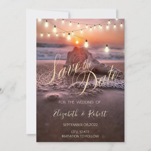 Ocean Sunset Beach Seashell, leicht Save the Date (Vorderseite)
