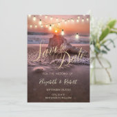 Ocean Sunset Beach Seashell, leicht Save the Date (Stehend Vorderseite)