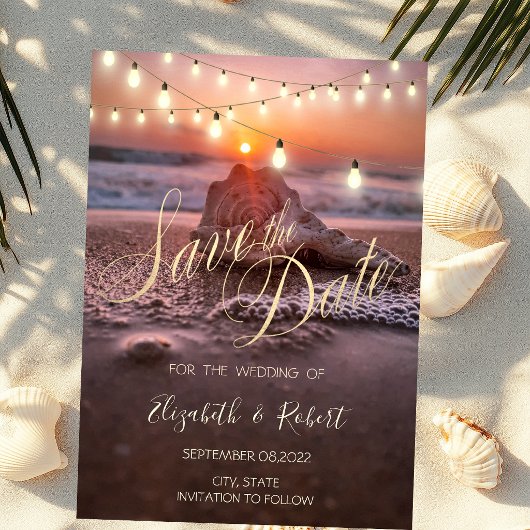 Ocean Sunset Beach Seashell, leicht Save the Date