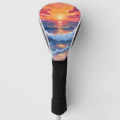 Ocean Sunset Beach Waves Wasserfarbe Golf Headcover (Vorderseite)