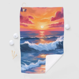 Ocean Sunset Beach Waves Wasserfarbe Golfhandtuch