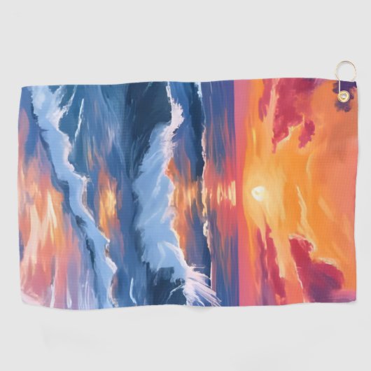 Ocean Sunset Beach Waves Wasserfarbe Golfhandtuch (Horizontal)