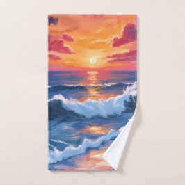 Ocean Sunset Beach Waves Wasserfarbe Handtuch