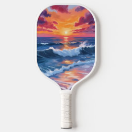 Ocean Sunset Beach Waves Wasserfarbe Pickleball Schläger