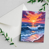 Ocean Sunset Beach Waves Wasserfarbe Postkarte