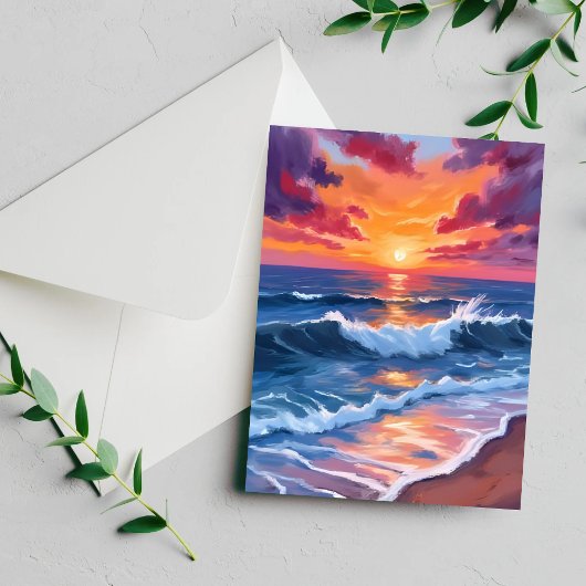 Ocean Sunset Beach Waves Wasserfarbe Postkarte