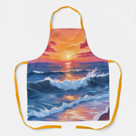 Ocean Sunset Beach Waves Wasserfarbe Schürze