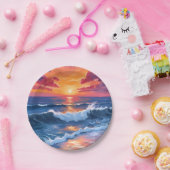 Ocean Sunset Beach Waves Wasserfarbkarte Pappteller (Party)