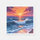 Ocean Sunset Beach Waves Wasserfarbkarte Serviette (Vorderseite)