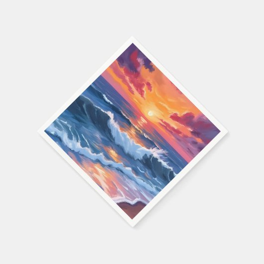Ocean Sunset Beach Waves Wasserfarbkarte Serviette (Ecke)