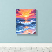 Ocean Sunset Beach Waves Watercolor Leinwanddruck (Insitu (Holzboden))
