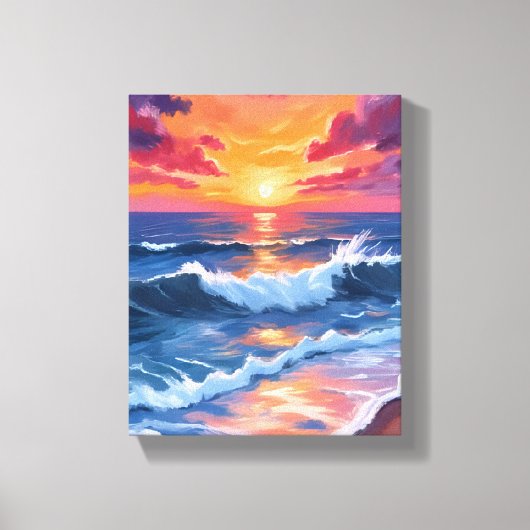 Ocean Sunset Beach Waves Watercolor Leinwanddruck (Vorderseite)