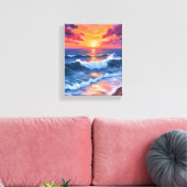Ocean Sunset Beach Waves Watercolor Leinwanddruck (Insitu (Wohnzimmer))
