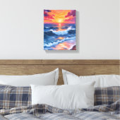Ocean Sunset Beach Waves Watercolor Leinwanddruck (Insitu (Schlafzimmer))