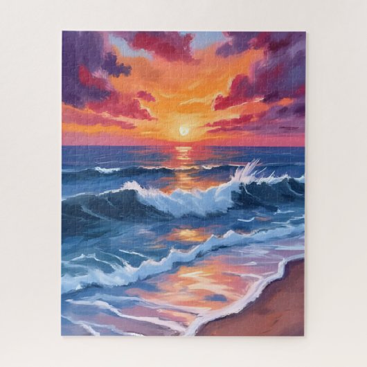 Ocean Sunset Beach Waves Watercolor Puzzle (Vertikal)
