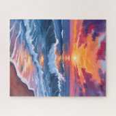 Ocean Sunset Beach Waves Watercolor Puzzle (Horizontal)
