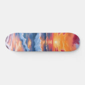 Ocean Sunset Beach Waves Watercolor Skateboard (Horizontal)