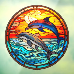 Ocean Sunset Dolphins Jumping Imitate verkettetes Fensteraufkleber