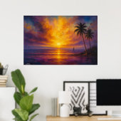 Ocean Sunset Escape - Vibrant Sky with Sailboat Poster (Heimbüro)