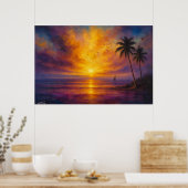 Ocean Sunset Escape - Vibrant Sky with Sailboat Poster (Küche)